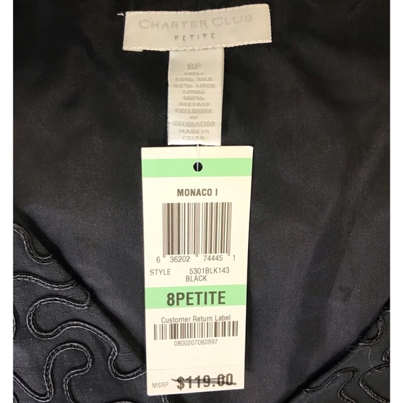 Charter Club Embroidered Black Dress NWT - Picture 4 of 4